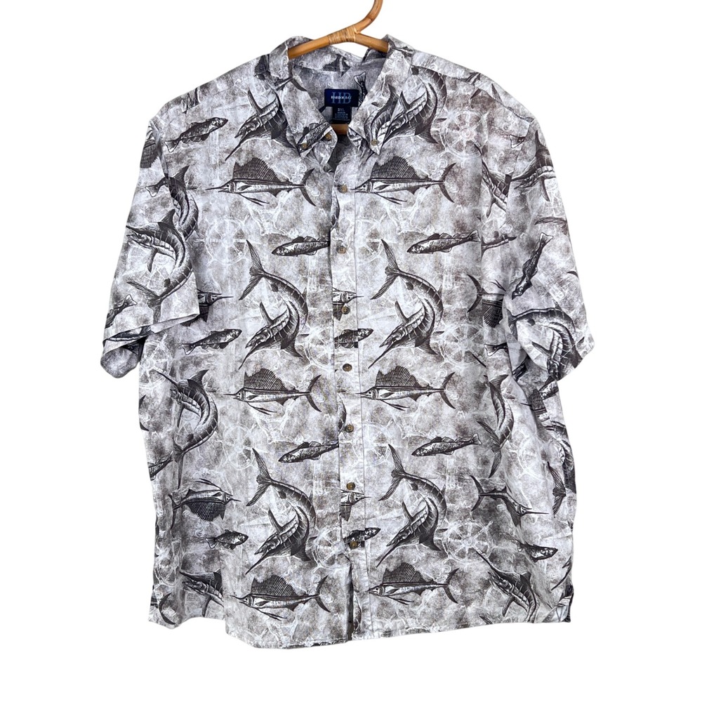 Fishing Sailfish Shirt Button Down 2XL Short Sleeve Fish Gray Boating‎ Vacation